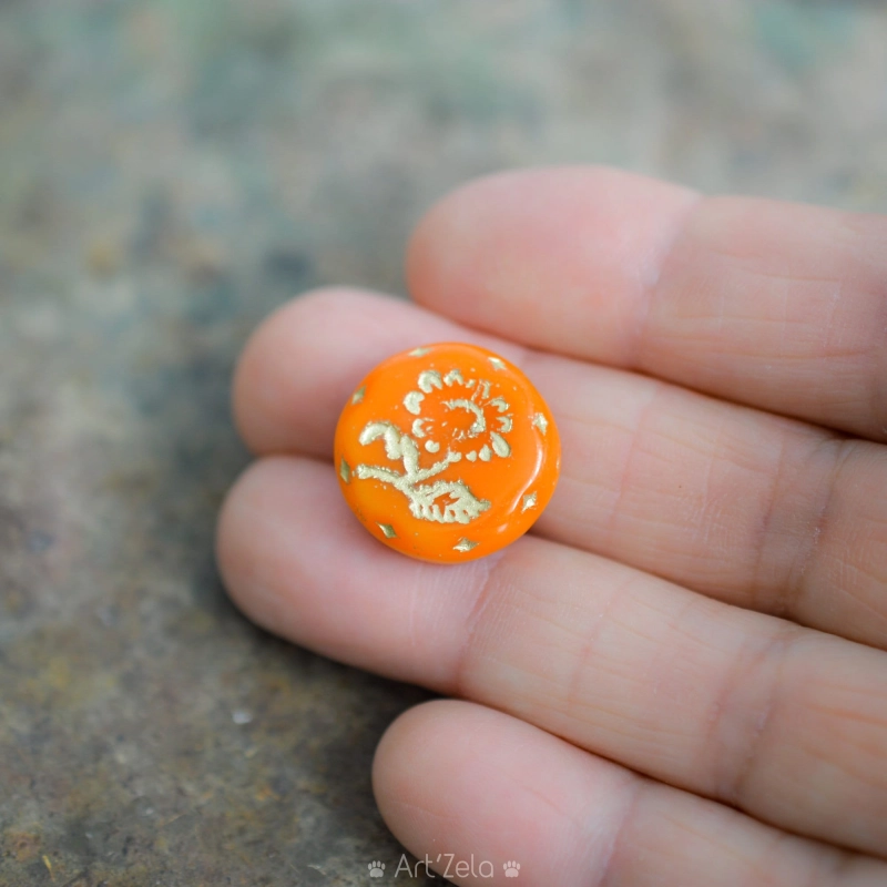 Marguerites orange doré 18mm X2 Perles verre tchèque opaque