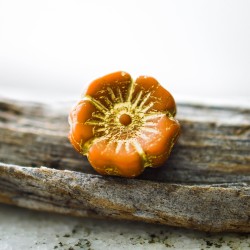 Fleurs hibiscus orangé bronze 12mm X6 Perles verre tchèque opaque