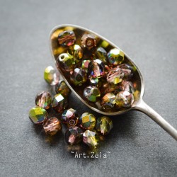 Facettes vert prune 6mm X20 Perles verre tchèque métallisé