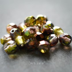 Facettes vert prune 6mm X20 Perles verre tchèque métallisé