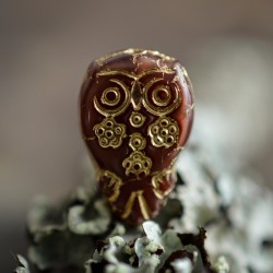 Chouette hibou chocolat doré 15mm X2 Perles verre tchèque