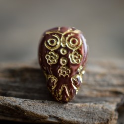 Chouette hibou chocolat doré 15mm X2 Perles verre tchèque