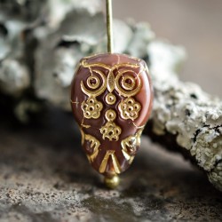 Chouette hibou chocolat doré 15mm X2 Perles verre tchèque