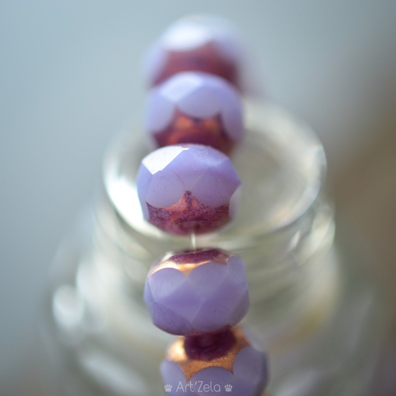 Rondelles lilas cuivré 8x6mm X10 Perles verre tchèque opalescent