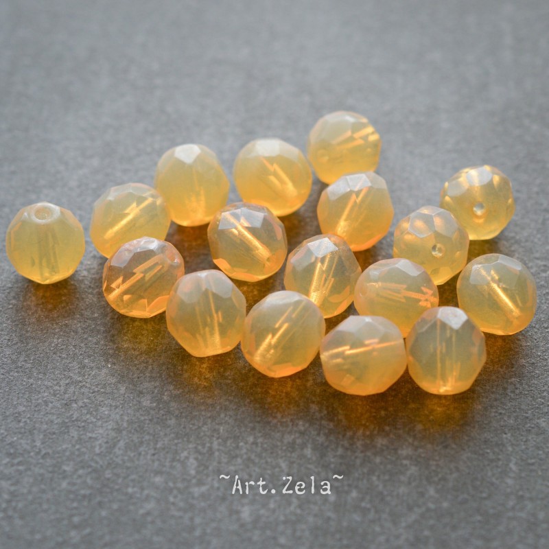 Perles facettes miel 8mm X10 Perles verre tchèque opalescent