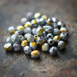 Facettes gris vitrail 4mm X40 Perles verre tchèque texturé