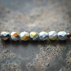 Facettes gris vitrail 4mm X40 Perles verre tchèque texturé