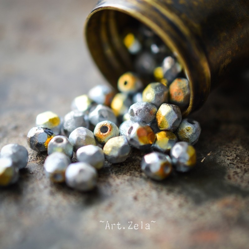 Facettes gris vitrail 4mm X40 Perles verre tchèque texturé