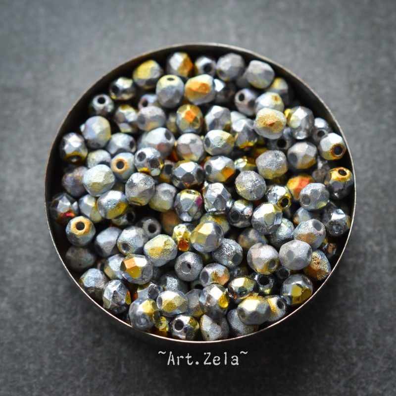 Facettes gris vitrail 4mm X40 Perles verre tchèque texturé