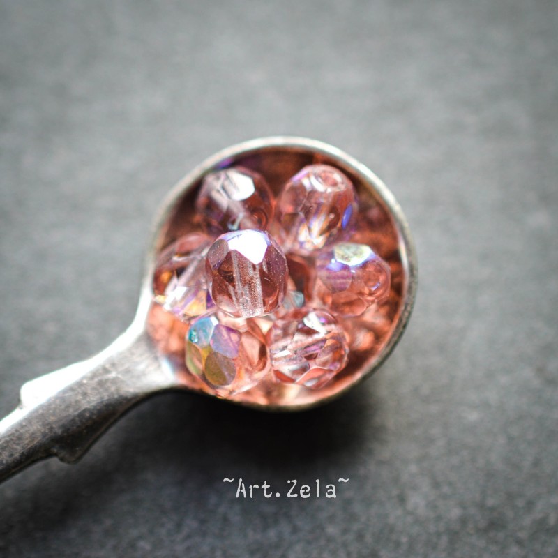 Perles facettes rose pêche irisé 6mm X20 Perles verre tchèque AB