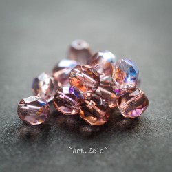 Perles facettes rose pêche irisé 6mm X20 Perles verre tchèque AB