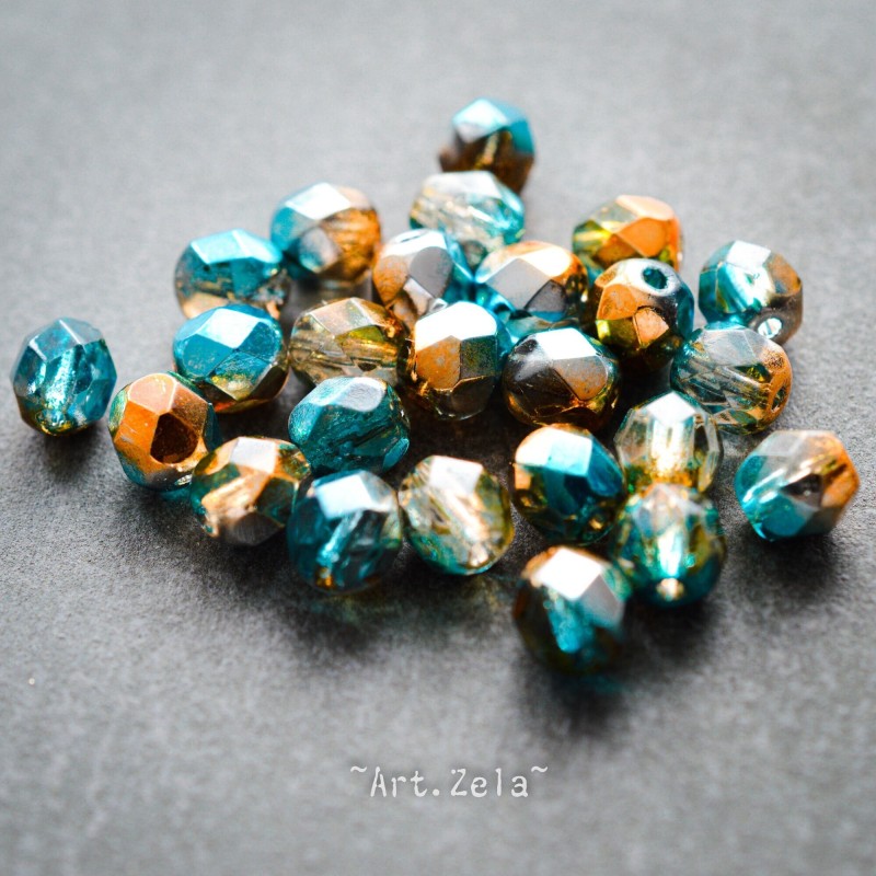 Facettes bleu cuivre 6mm X20 Perles verre tchèque brillant