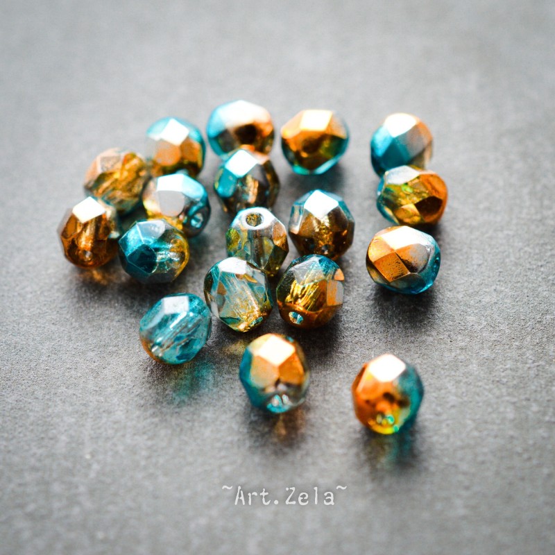 Facettes bleu cuivre 6mm X20 Perles verre tchèque brillant