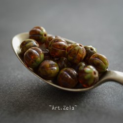 Melons ambre vert terreux 8mm X8 Perles verre tchèque Picasso