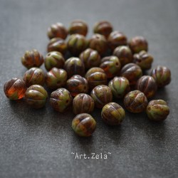 Melons ambre vert terreux 8mm X8 Perles verre tchèque Picasso