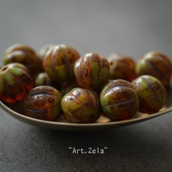 Melons ambre vert terreux 8mm X8 Perles verre tchèque Picasso