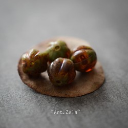 Melons ambre vert terreux 8mm X8 Perles verre tchèque Picasso