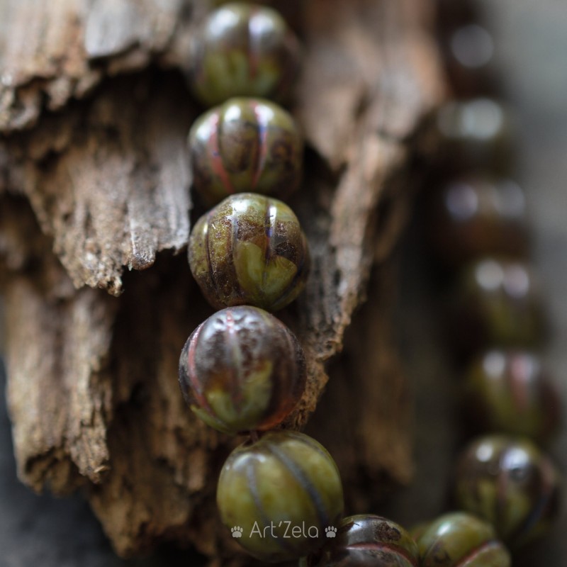 Melons ambre vert terreux 8mm X8 Perles verre tchèque Picasso