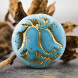 Fleur clochette bleu bronze 23mm X1Perle focale verre tchèque mat