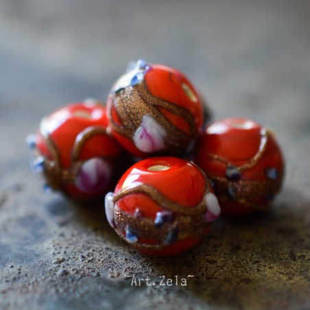 Perles verre rouge tomate 10~12mm X6 Perles artisanales rustiques