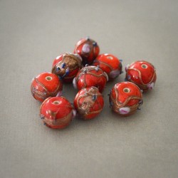 Perles verre rouge tomate 10~12mm X6 Perles artisanales rustiques