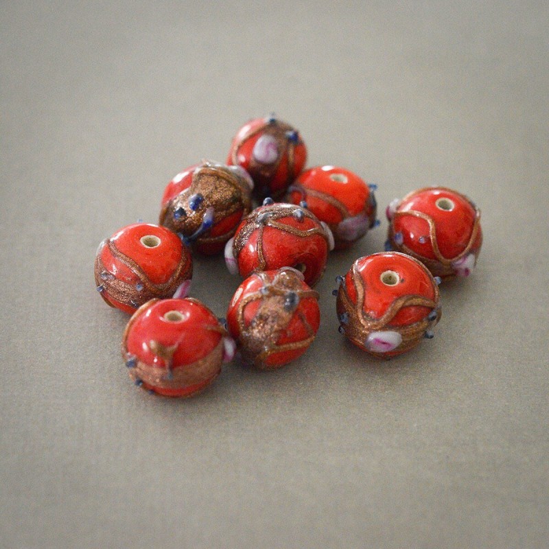 Perles verre rouge tomate 10~12mm X6 Perles artisanales rustiques