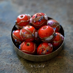 Perles verre rouge tomate 10~12mm X6 Perles artisanales rustiques