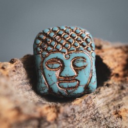 Bouddha bleu cuivre 14mm X2 Perles verre tchèque mat