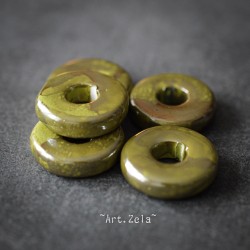 Rondelles vert olivine 18mm X4 Perles céramique émaillée