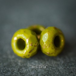 Rondelles vert chartreuse doré 8mm X10 Perles verre tchèque facetté