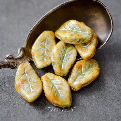 Feuilles ivoire turquoise Picasso 14mm X10 Perles verre tchèque
