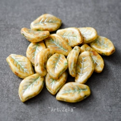 Feuilles ivoire turquoise Picasso 14mm X10 Perles verre tchèque