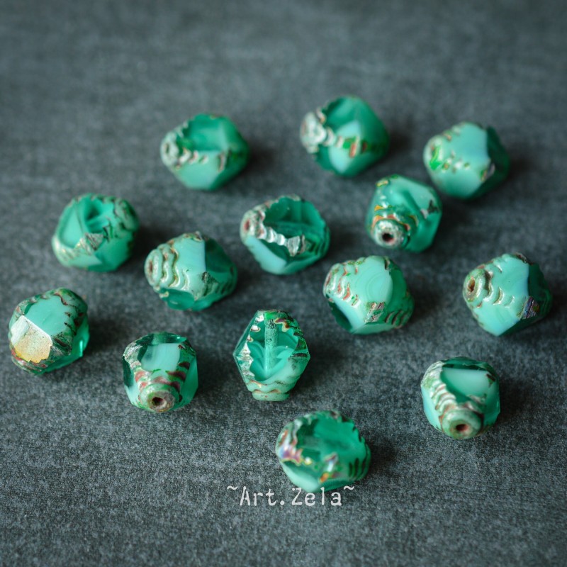 Bicônes turquoise opalescent Picasso 10mm X10 Perles verre tchèque