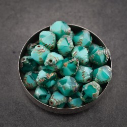 Bicônes turquoise opalescent Picasso 10mm X10 Perles verre tchèque