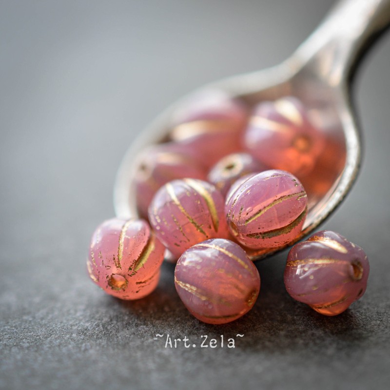 Melons rose bronze 6mm X15 Perles verre tchèque premium opalescent