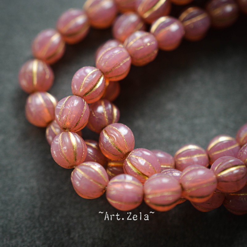 Melons rose bronze 6mm X15 Perles verre tchèque premium opalescent