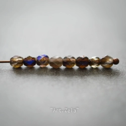 Facettes azur bronze X50 Perles verre tchèque texturé