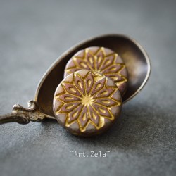 Mandala marron glacé 18mm X2 Perles verre tchèque lustré