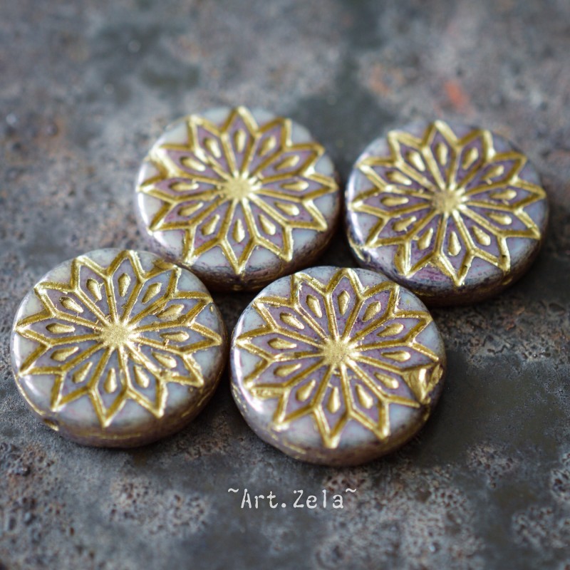 Mandala marron glacé 18mm X2 Perles verre tchèque lustré