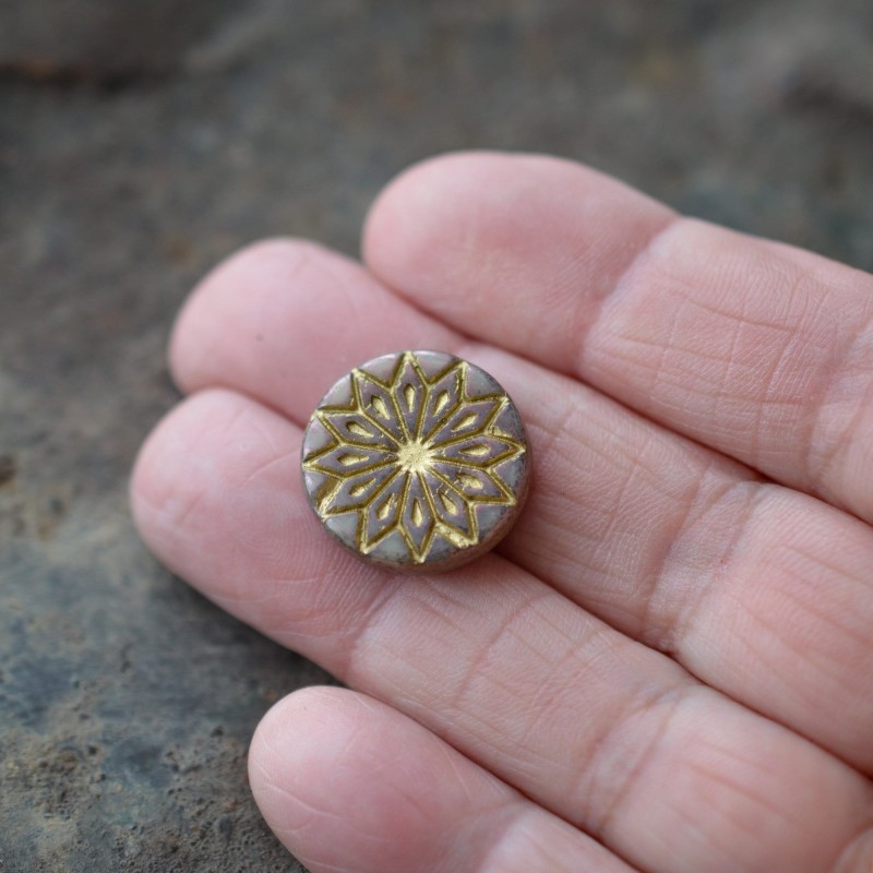 Mandala marron glacé 18mm X2 Perles verre tchèque lustré