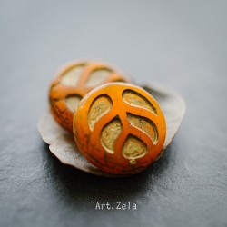 Monstera orange bronze 14mm X4 Perles verre tchèque opaque