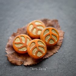 Monstera orange bronze 14mm X4 Perles verre tchèque opaque