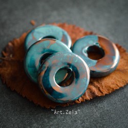 Rondelles émaillées turquoise cuivre 19mm X4 Perles céramique grecque