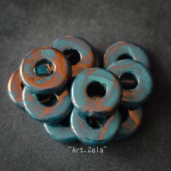 Rondelles émaillées turquoise cuivre 19mm X4 Perles céramique grecque