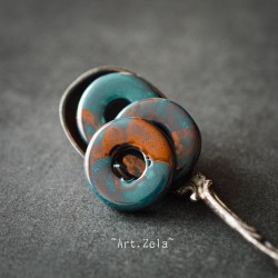 Rondelles émaillées turquoise cuivre 19mm X4 Perles céramique grecque