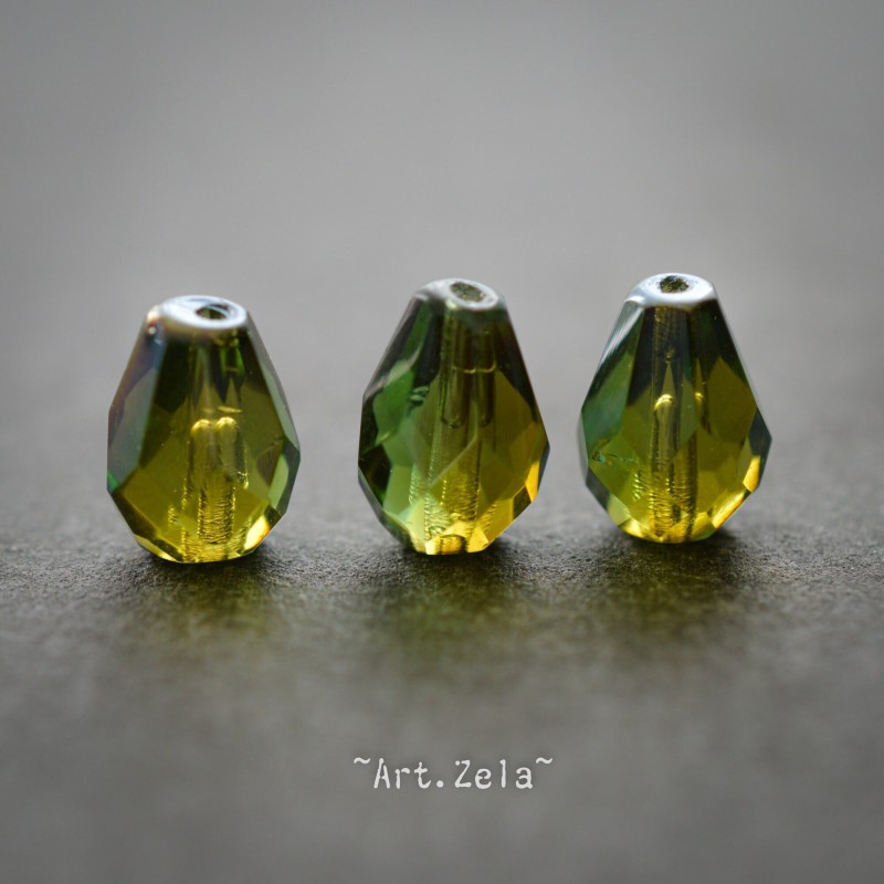 Gouttes facettées vert 10mm X6 Perles verre tchèque AB