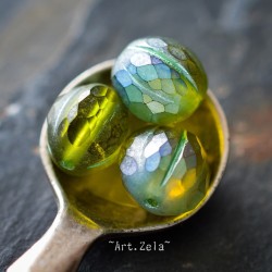 Melons facettés vert Péridot 10mm X4 Perles verre tchèque