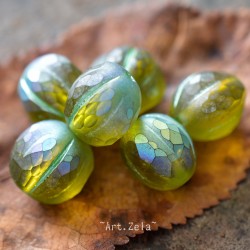 Melons facettés vert Péridot 10mm X4 Perles verre tchèque