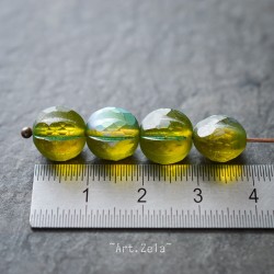 Melons facettés vert Péridot 10mm X4 Perles verre tchèque