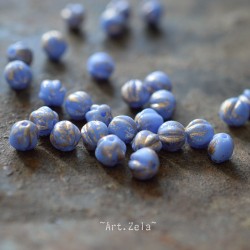 Melons bleu ciel doré 6mm X15 Perles verre tchèque opaque